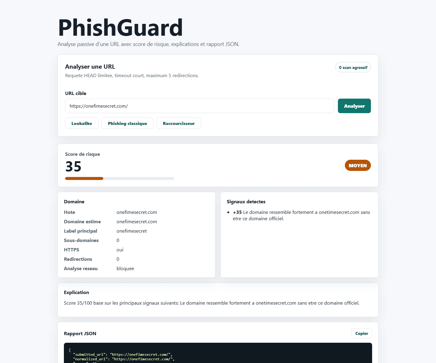 Capture de l'interface PhishGuard